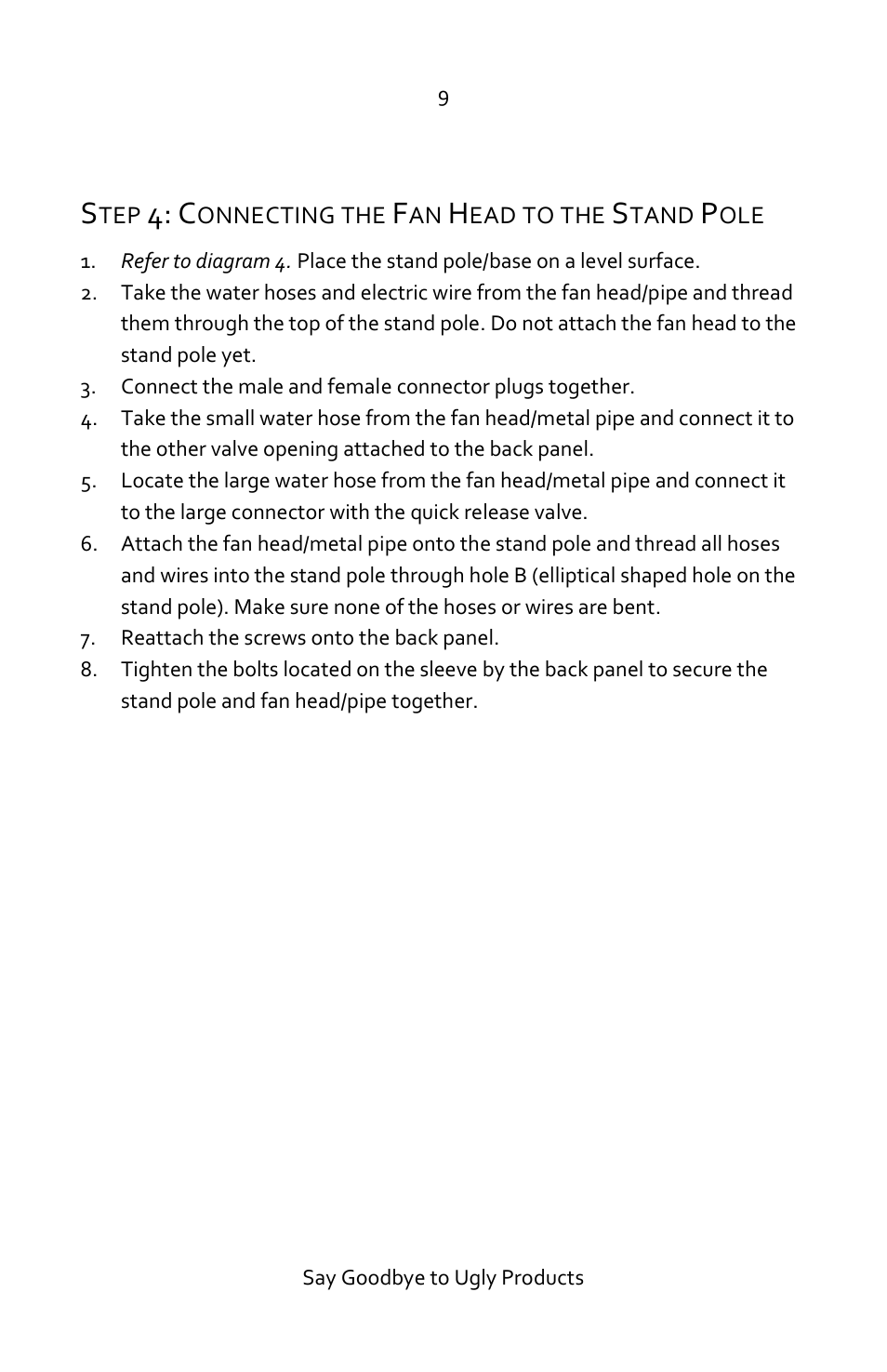 Step 4: connecting the fan head to the stand pole | Luma Comfort MF24B Manual User Manual | Page 9 / 15