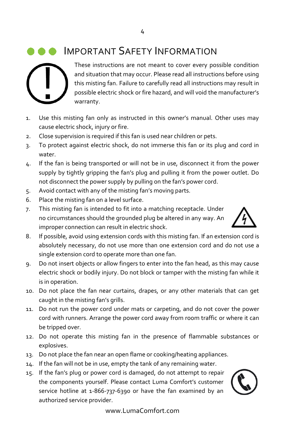 Important safety information, Mportant, Afety | Nformation | Luma Comfort MF26B Manual User Manual | Page 4 / 18