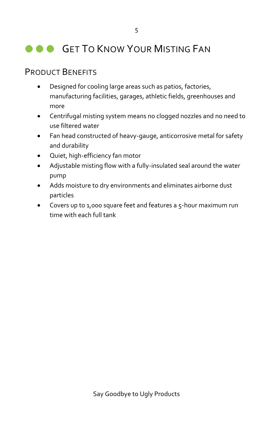 Get to know your misting fan, Product benefits, Isting | Luma Comfort MF26B Manual User Manual | Page 5 / 18