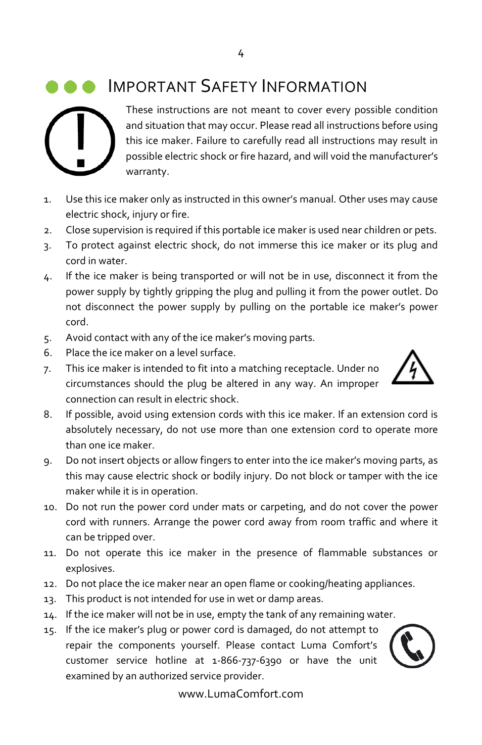 Important safety information, Mportant, Afety | Nformation | Luma Comfort IM200SS Manual User Manual | Page 4 / 12