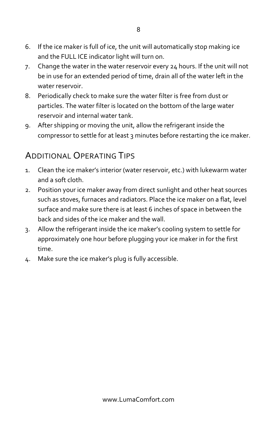 Additional operating tips | Luma Comfort IM200SS Manual User Manual | Page 8 / 12