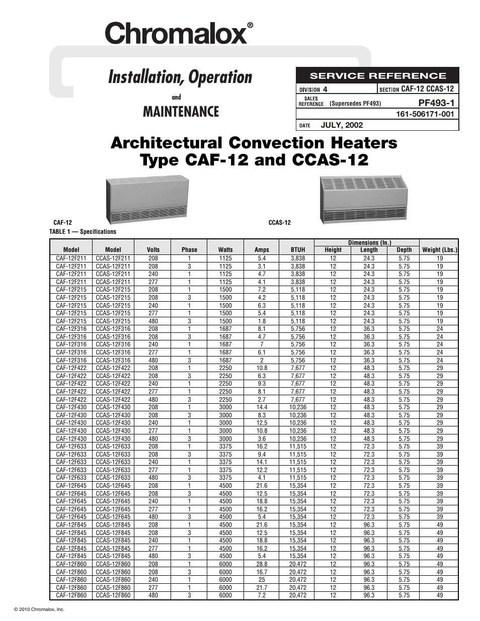 Chromalox CCAS-12 User Manual | 4 pages