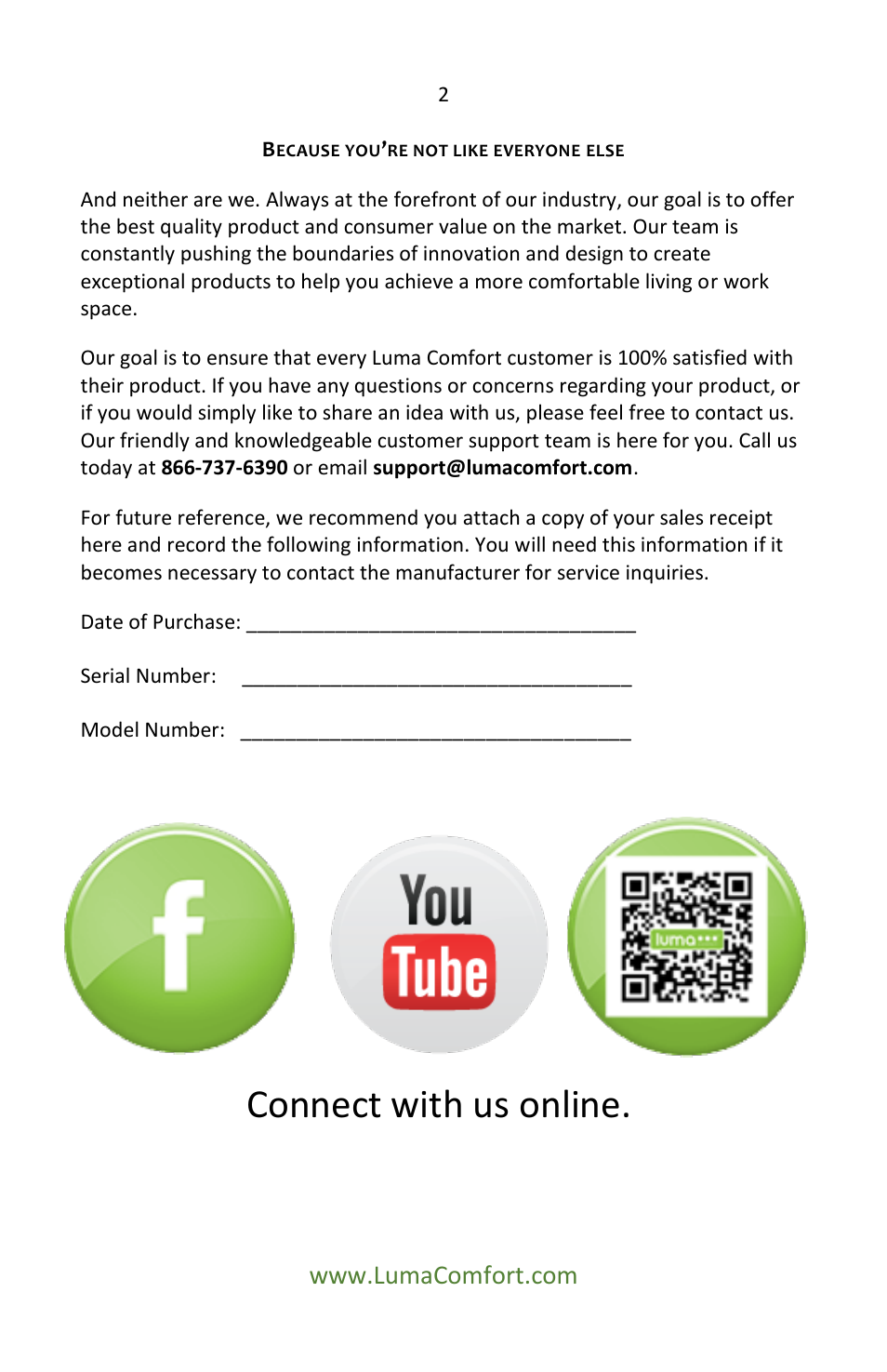 Connect with us online | Luma Comfort HC12W User Manual | Page 2 / 14