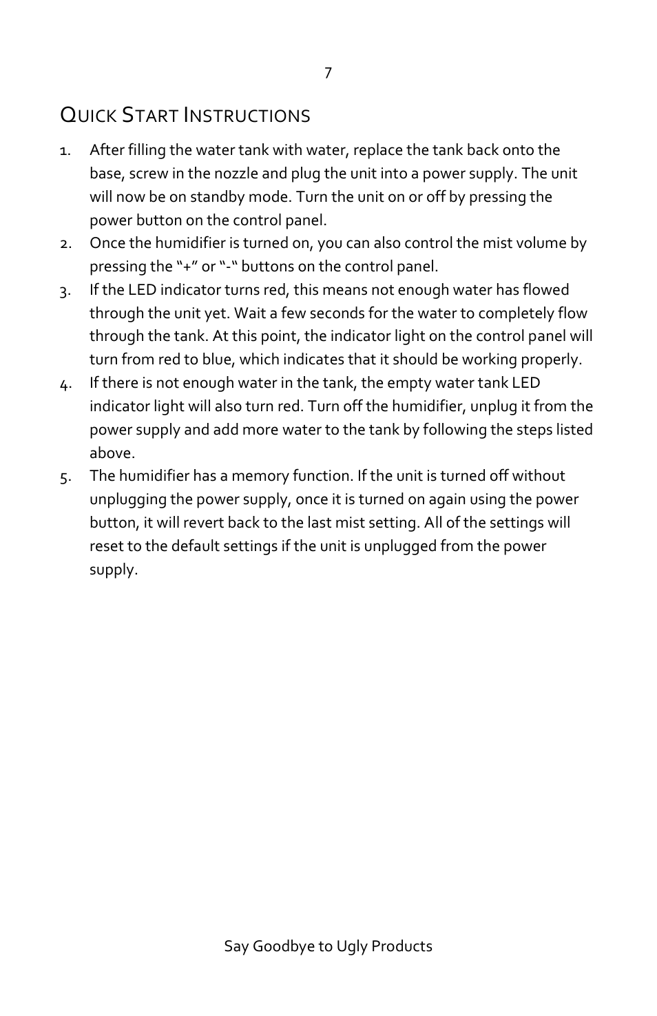 Quick start instructions | Luma Comfort HCW10B User Manual | Page 7 / 14