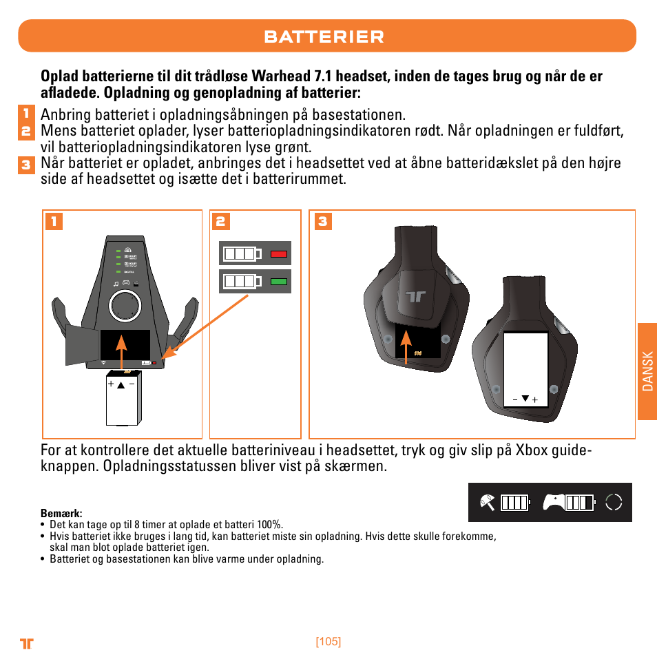 Batterier | Mad Catz TRITTON Warhead 7.1 Wireless Surround Headset  User Manual | Page 105 / 132