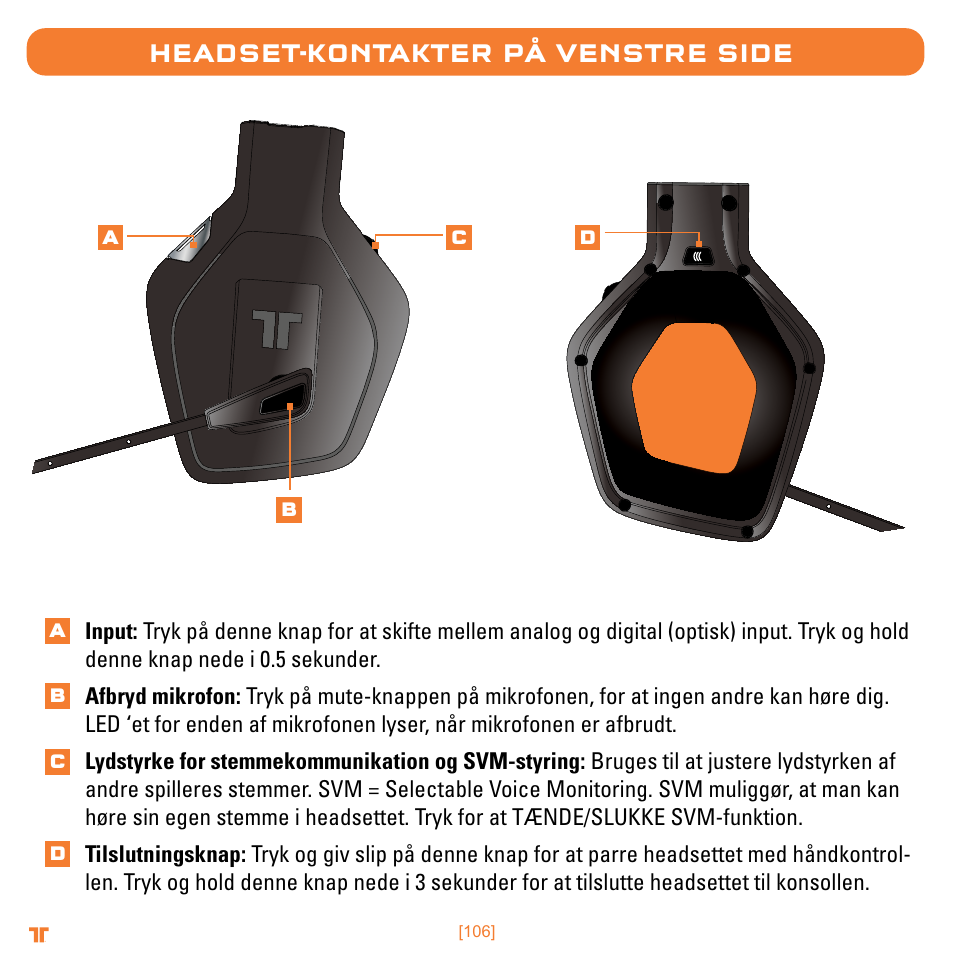 Headset-kontakter på venstre side | Mad Catz TRITTON Warhead 7.1 Wireless Surround Headset  User Manual | Page 106 / 132