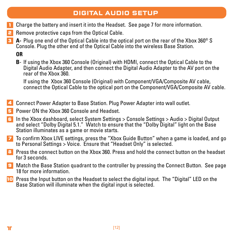 Digital audio setup | Mad Catz TRITTON Warhead 7.1 Wireless Surround Headset  User Manual | Page 12 / 132