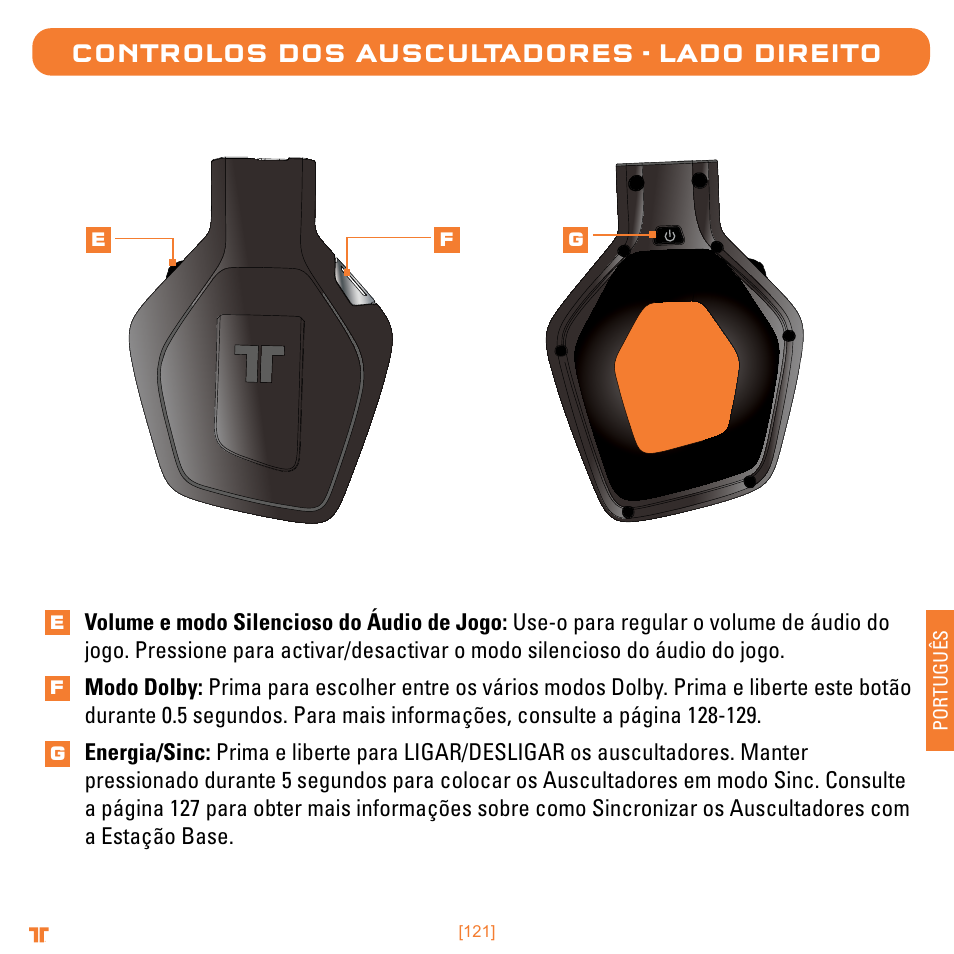 Controlos dos auscultadores - lado direito | Mad Catz TRITTON Warhead 7.1 Wireless Surround Headset  User Manual | Page 121 / 132