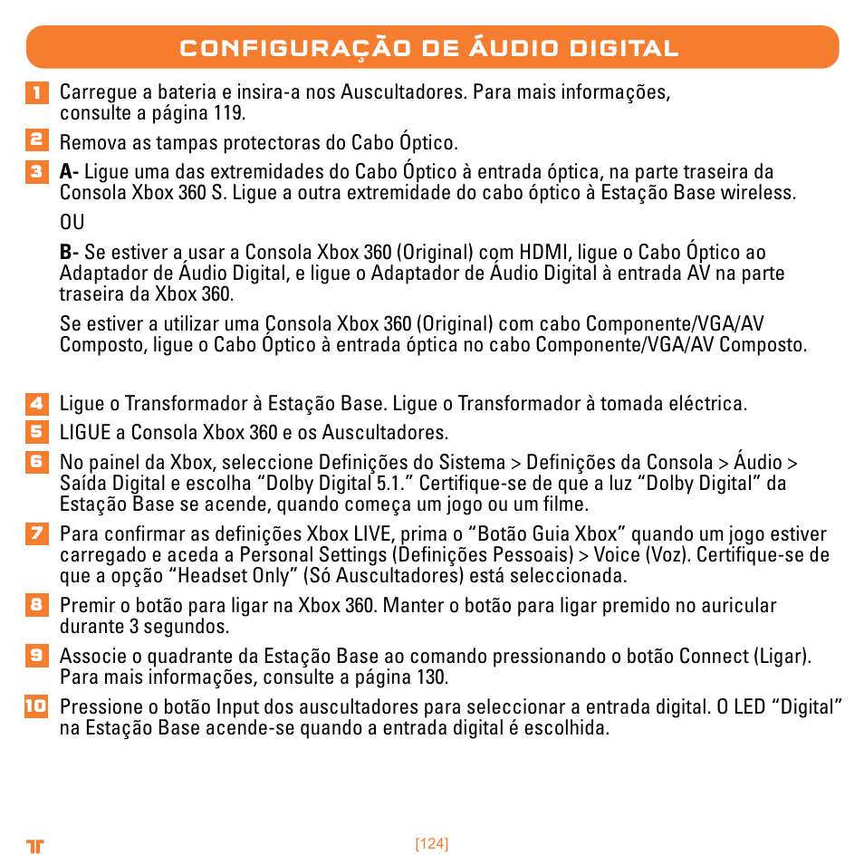 Configuração de áudio digital | Mad Catz TRITTON Warhead 7.1 Wireless Surround Headset  User Manual | Page 124 / 132