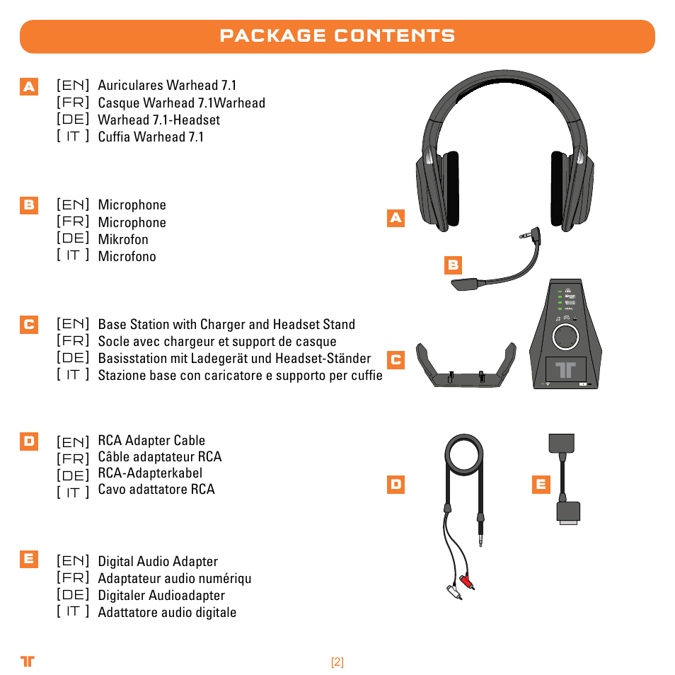 Package contents | Mad Catz TRITTON Warhead 7.1 Wireless Surround Headset  User Manual | Page 2 / 132
