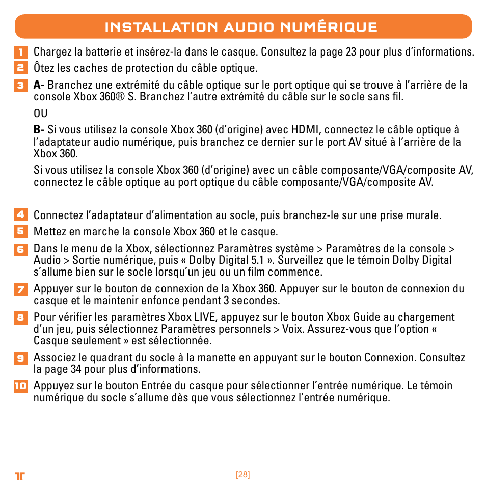 Installation audio numérique | Mad Catz TRITTON Warhead 7.1 Wireless Surround Headset  User Manual | Page 28 / 132