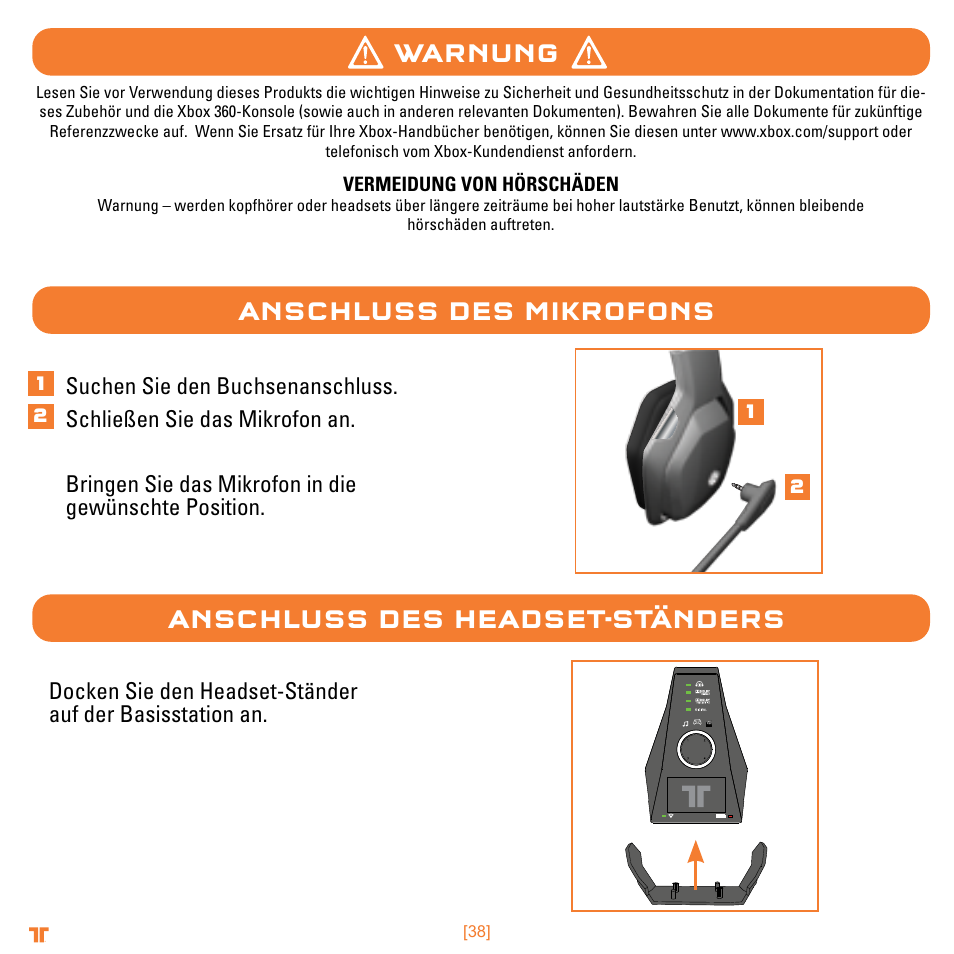 Warnung | Mad Catz TRITTON Warhead 7.1 Wireless Surround Headset  User Manual | Page 38 / 132