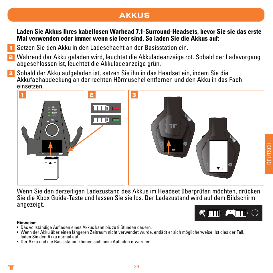 Akkus | Mad Catz TRITTON Warhead 7.1 Wireless Surround Headset  User Manual | Page 39 / 132