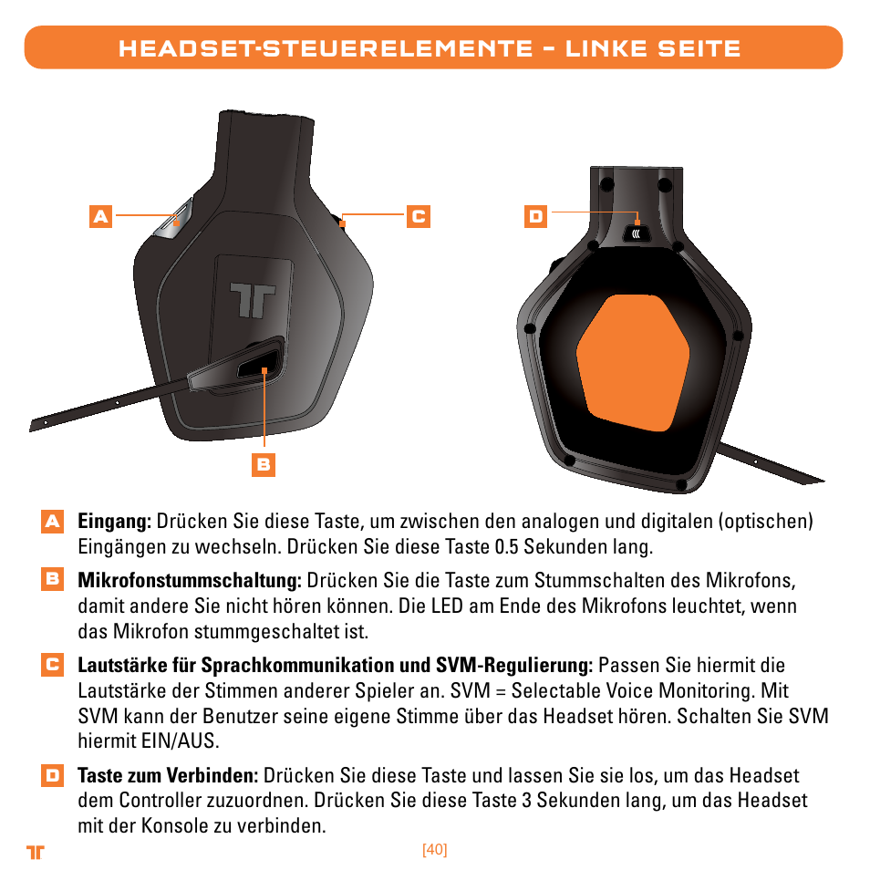 Headset-steuerelemente – linke seite | Mad Catz TRITTON Warhead 7.1 Wireless Surround Headset  User Manual | Page 40 / 132