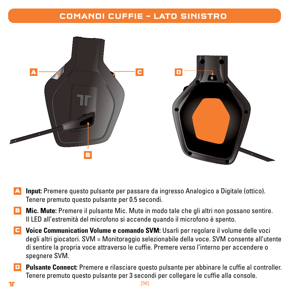 Comandi cuffie – lato sinistro | Mad Catz TRITTON Warhead 7.1 Wireless Surround Headset  User Manual | Page 56 / 132