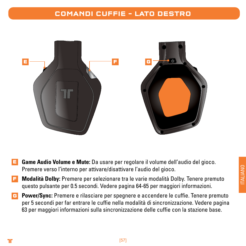 Comandi cuffie – lato destro, It aliano | Mad Catz TRITTON Warhead 7.1 Wireless Surround Headset  User Manual | Page 57 / 132