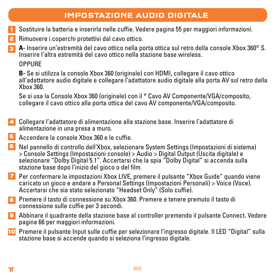 Impostazione audio digitale | Mad Catz TRITTON Warhead 7.1 Wireless Surround Headset  User Manual | Page 60 / 132