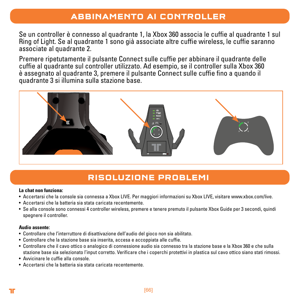 Abbinamento ai controller, Risoluzione problemi | Mad Catz TRITTON Warhead 7.1 Wireless Surround Headset  User Manual | Page 66 / 132