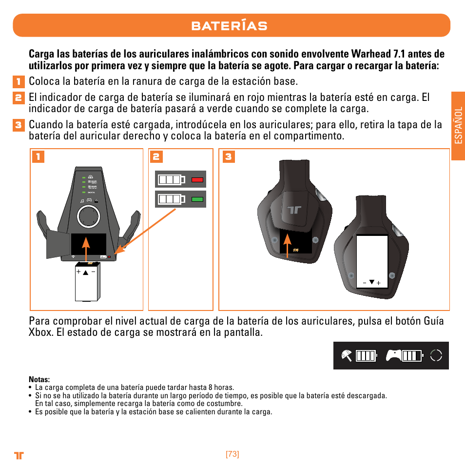 Baterías | Mad Catz TRITTON Warhead 7.1 Wireless Surround Headset  User Manual | Page 73 / 132