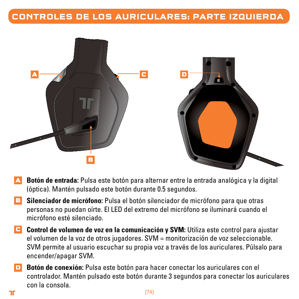 Controles de los auriculares: parte izquierda | Mad Catz TRITTON Warhead 7.1 Wireless Surround Headset  User Manual | Page 74 / 132