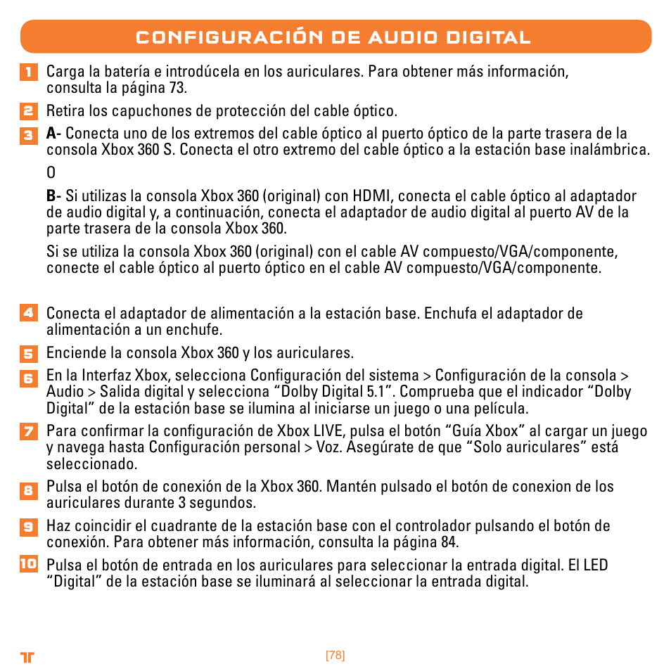 Configuración de audio digital | Mad Catz TRITTON Warhead 7.1 Wireless Surround Headset  User Manual | Page 78 / 132