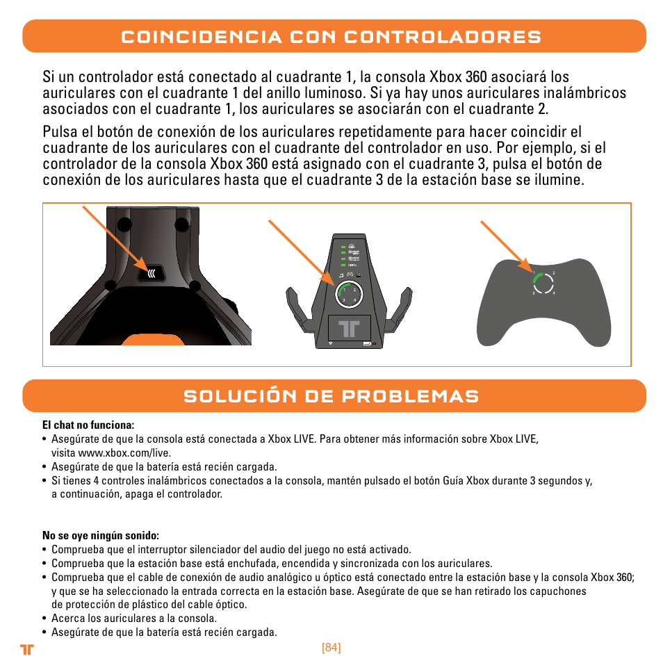 Coincidencia con controladores, Solución de problemas | Mad Catz TRITTON Warhead 7.1 Wireless Surround Headset  User Manual | Page 84 / 132