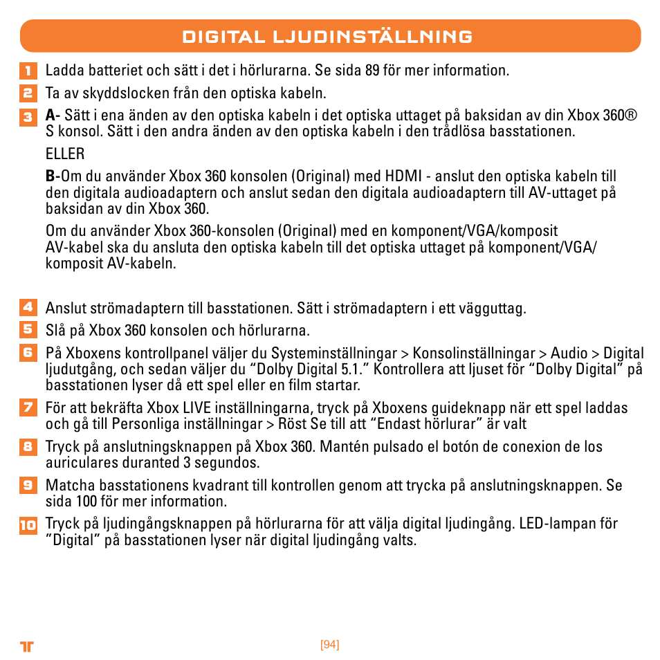 Digital ljudinställning | Mad Catz TRITTON Warhead 7.1 Wireless Surround Headset  User Manual | Page 94 / 132