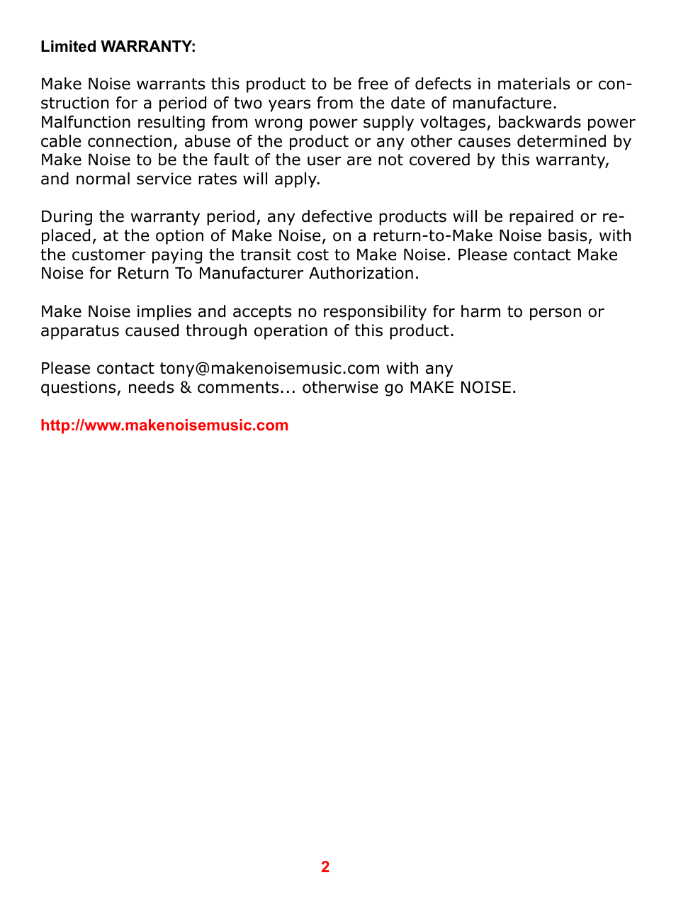 Make Noise Analog Memory User Manual | Page 2 / 12