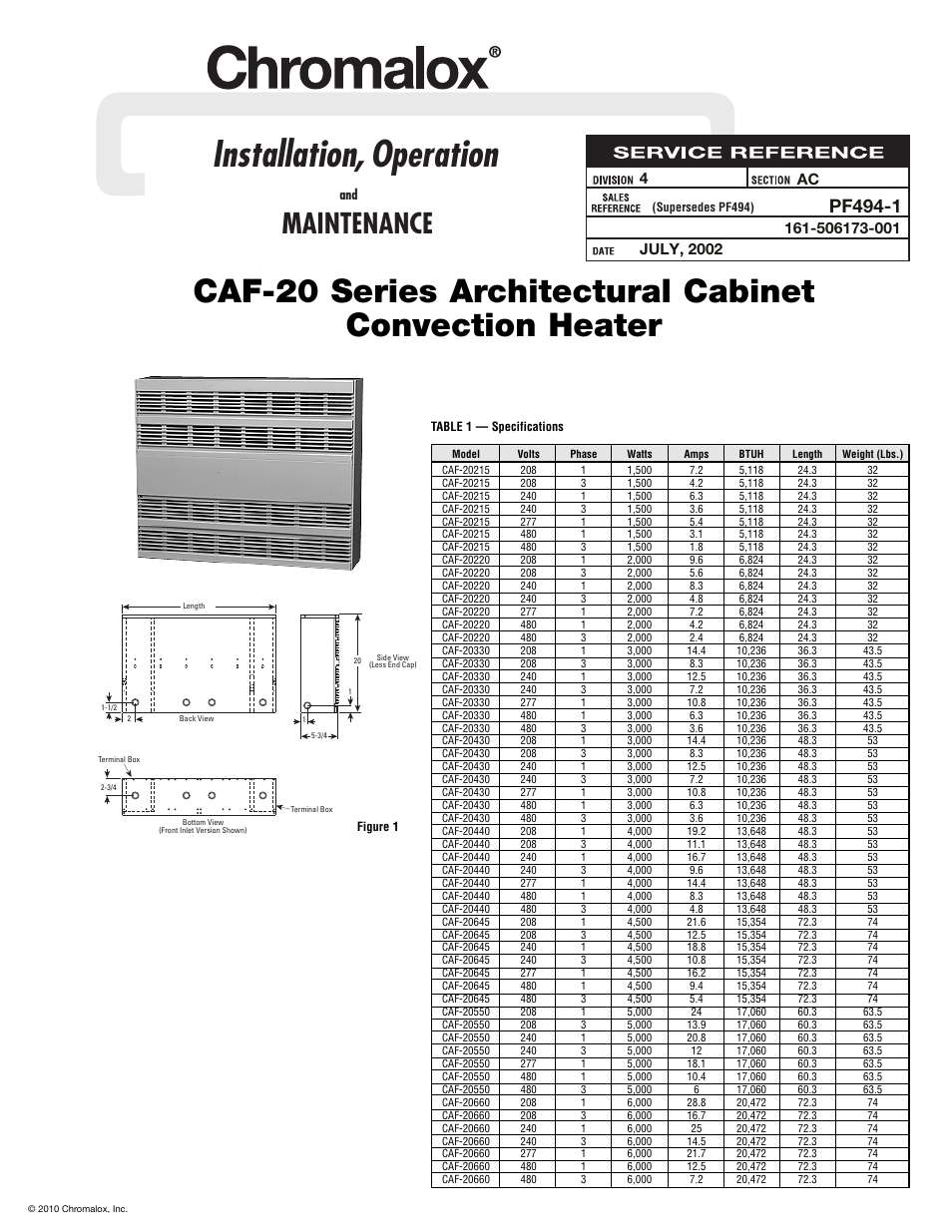 Chromalox CAF-20220 User Manual | 4 pages