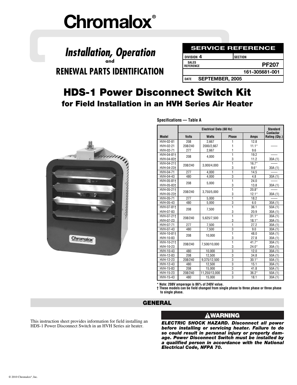 Chromalox PF207 User Manual | 2 pages