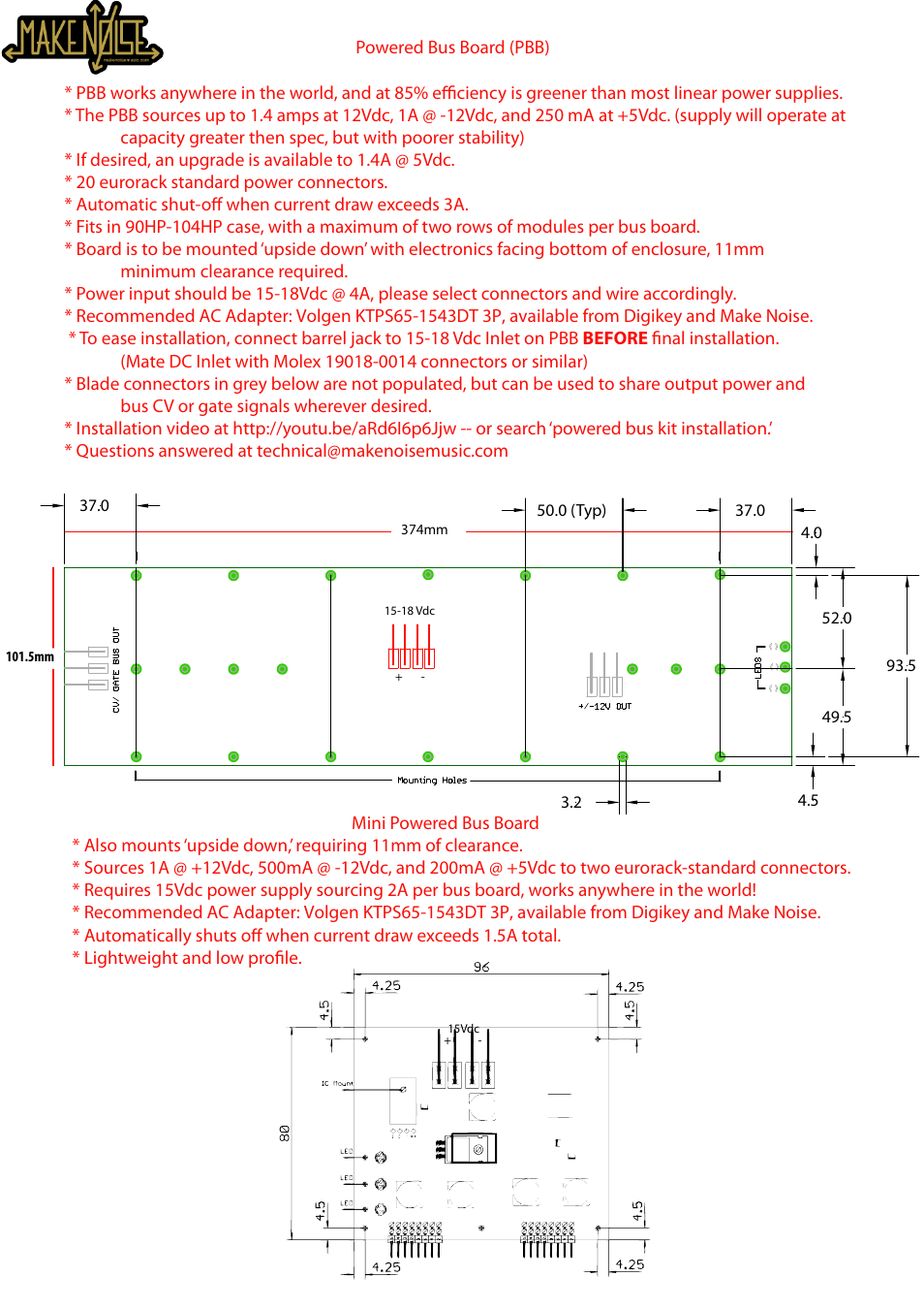 Make Noise Powered-Busboard / Mini-PWR User Manual | 1 page