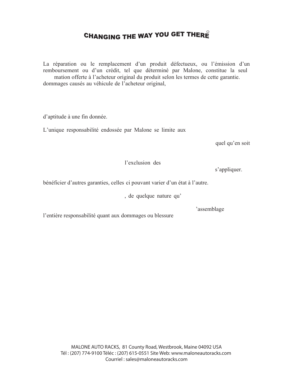 Lifetime warranty #2 (french warranty), Malone | Malone MPG331 User Manual | Page 7 / 7