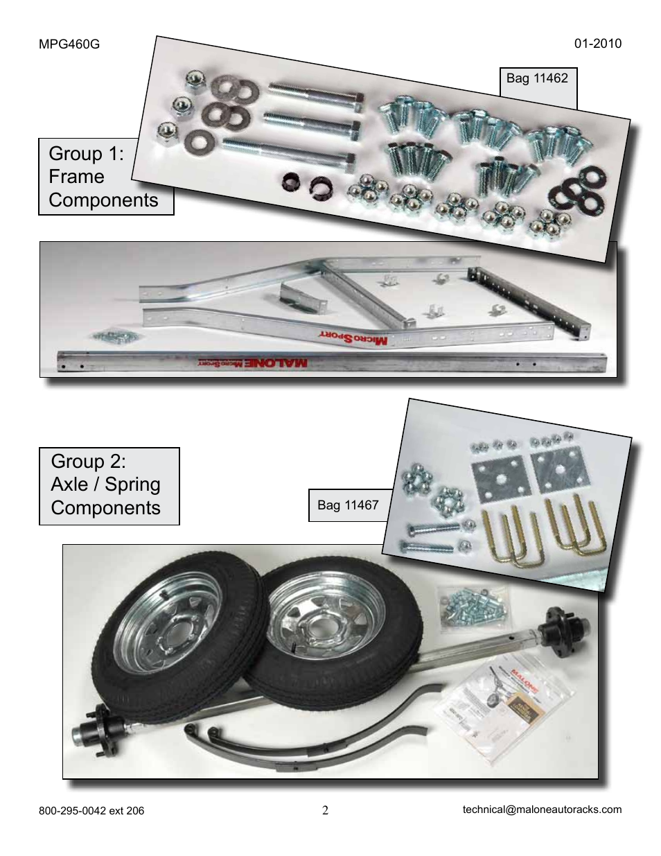 Group 1: frame components, Group 2: axle / spring components | Malone MPG460G 2010 User Manual | Page 2 / 23