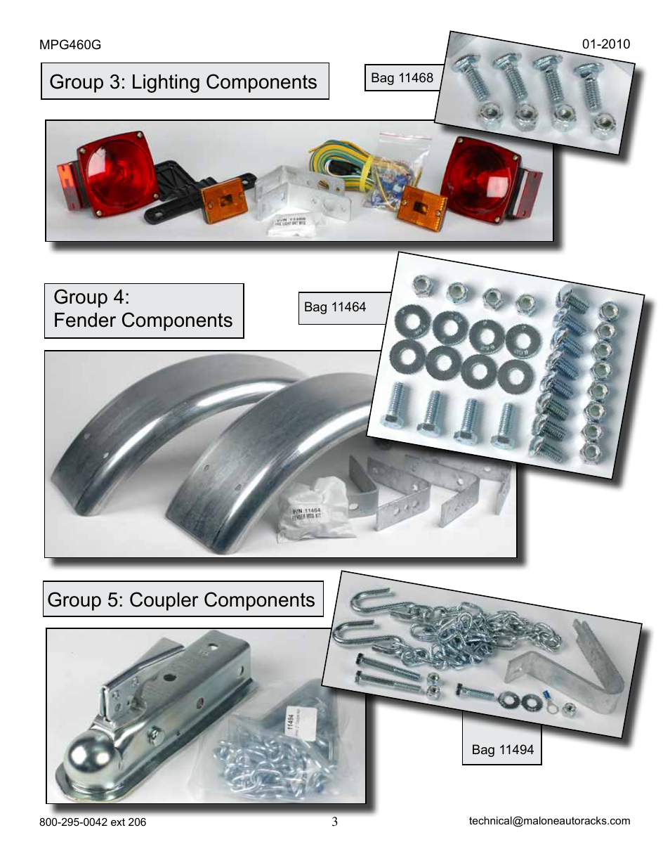Group 4: fender components, Group 3: lighting components, Group 5: coupler components | Malone MPG460G 2010 User Manual | Page 3 / 23
