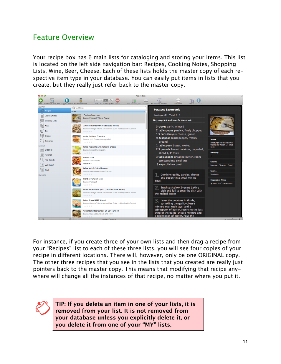 Feature overview | Mariner Software MacGourmet Deluxe User Manual | Page 11 / 97