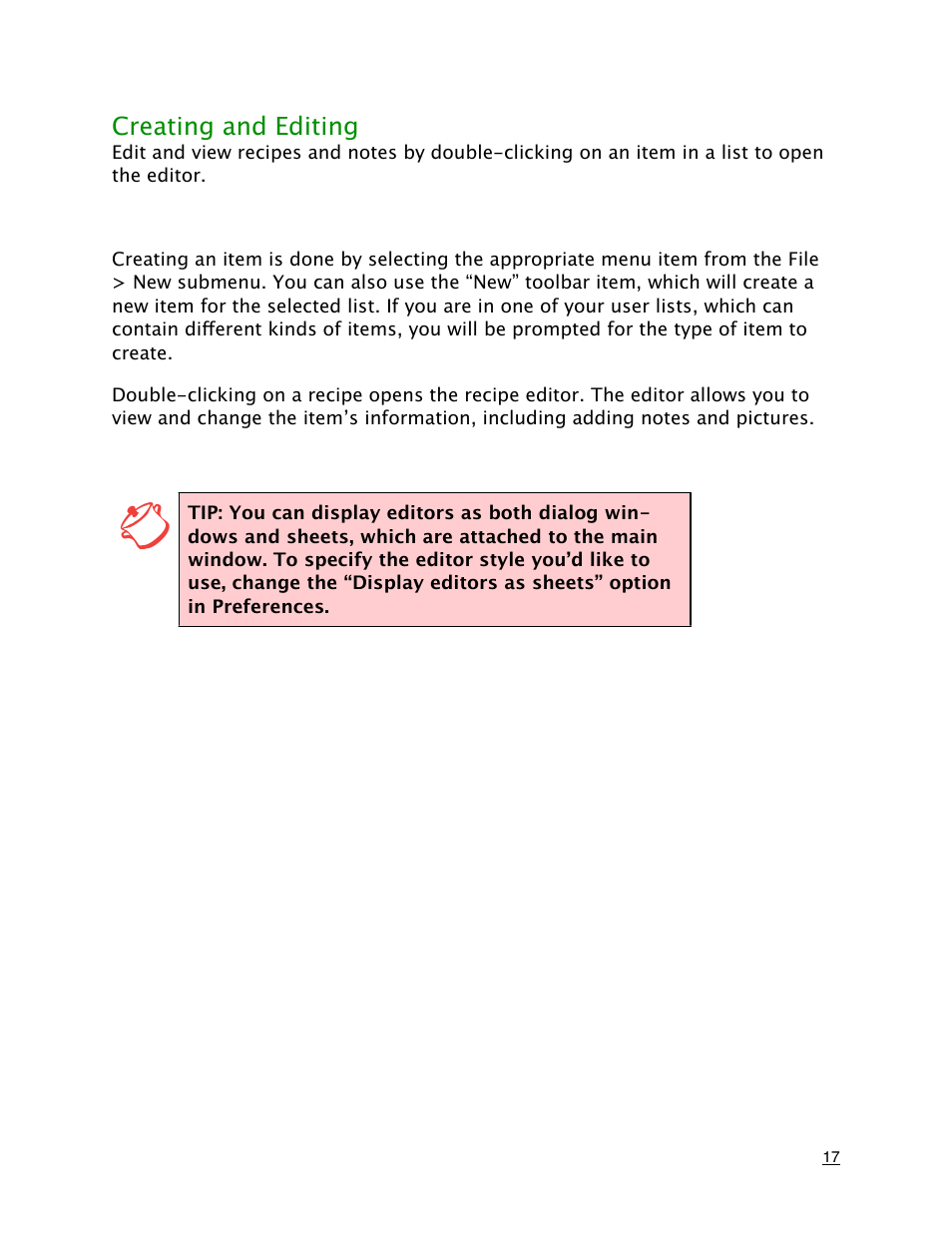 Creating and editing | Mariner Software MacGourmet Deluxe User Manual | Page 17 / 97