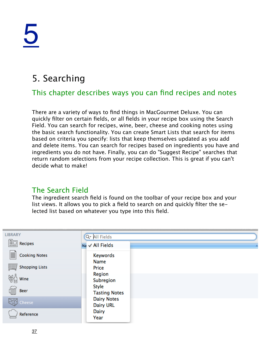 Searching, The search field | Mariner Software MacGourmet Deluxe User Manual | Page 37 / 97
