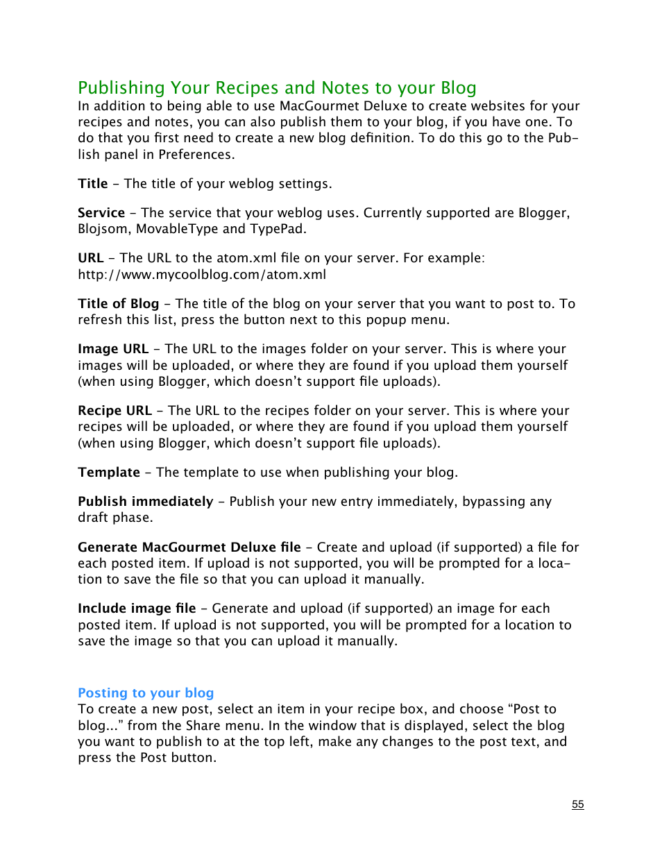 Posting to your blog | Mariner Software MacGourmet Deluxe User Manual | Page 55 / 97