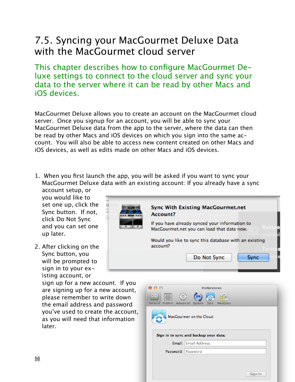 Syncing your macgourmet deluxe data with, The macgourmet cloud server | Mariner Software MacGourmet Deluxe User Manual | Page 56 / 97