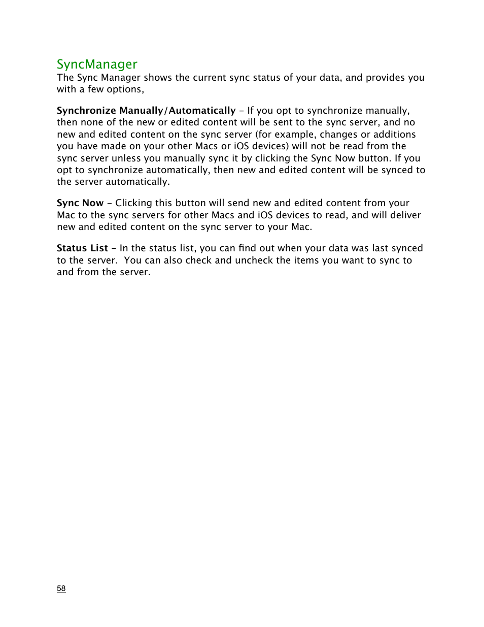 Syncmanager | Mariner Software MacGourmet Deluxe User Manual | Page 58 / 97