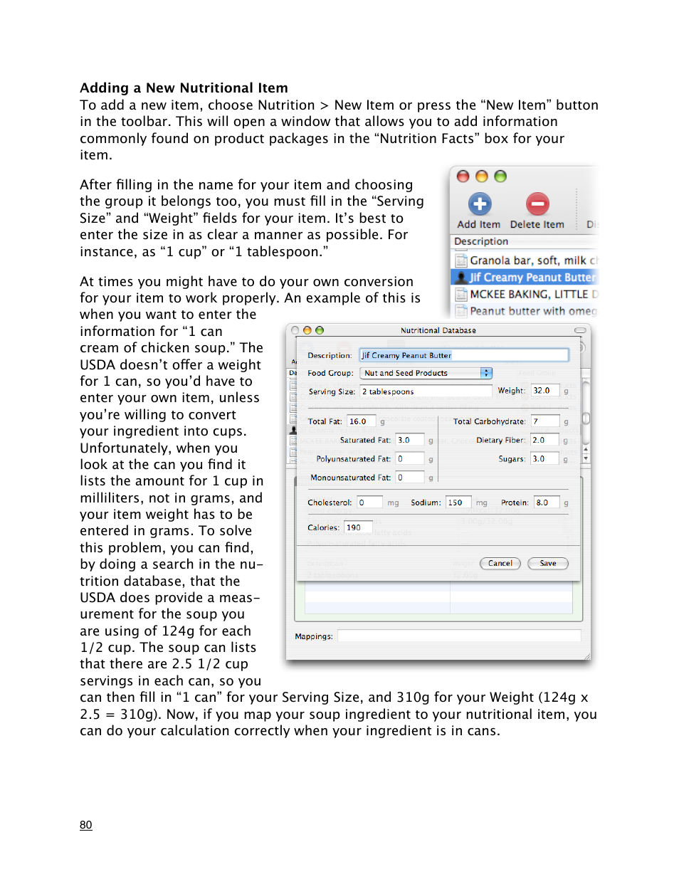 Adding a new nutritional item | Mariner Software MacGourmet Deluxe User Manual | Page 80 / 97
