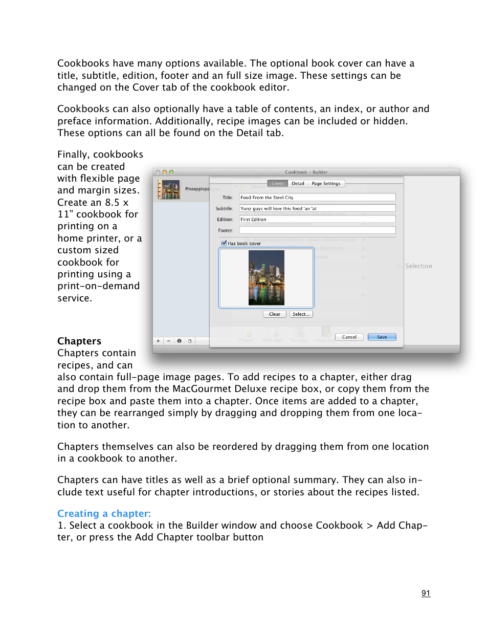 Chapters, Creating a chapter | Mariner Software MacGourmet Deluxe User Manual | Page 91 / 97
