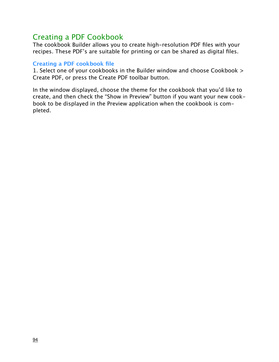 Creating a pdf cookbook, Creating a pdf cookbook file | Mariner Software MacGourmet Deluxe User Manual | Page 94 / 97