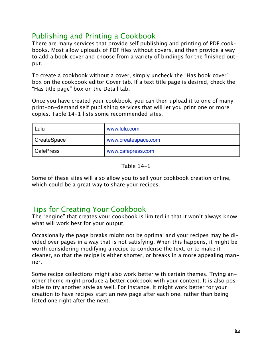 Publishing and printing a cookbook, Tips for creating your cookbook | Mariner Software MacGourmet Deluxe User Manual | Page 95 / 97
