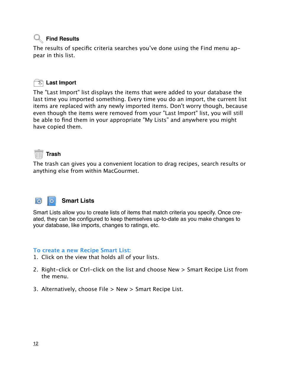 To create a new recipe smart list | Mariner Software MacGourmet User Manual | Page 12 / 67