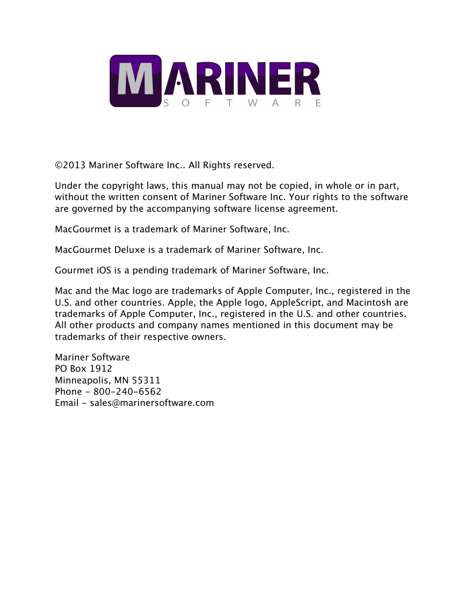 Mariner Software MacGourmet User Manual | Page 2 / 67