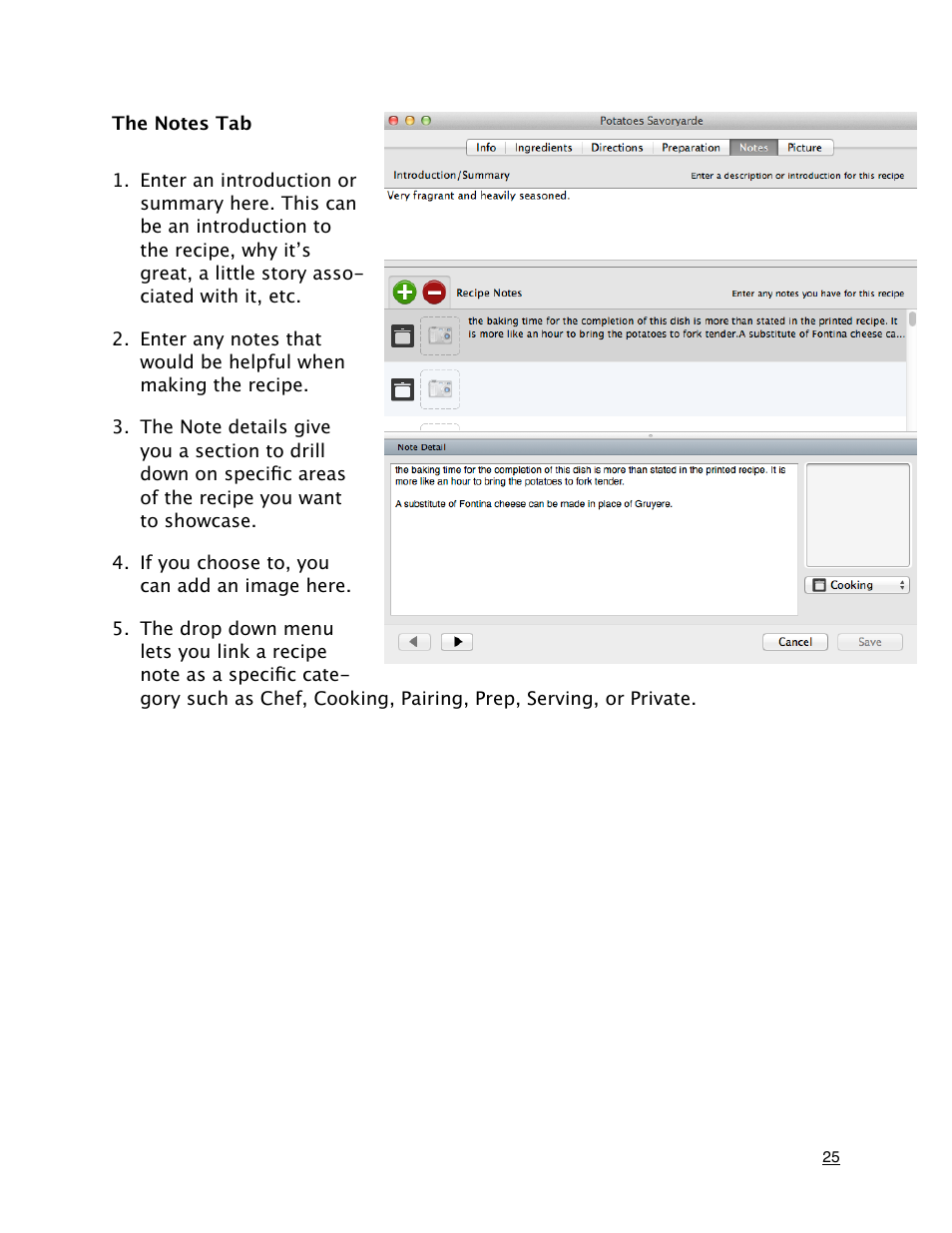 The notes tab | Mariner Software MacGourmet User Manual | Page 25 / 67