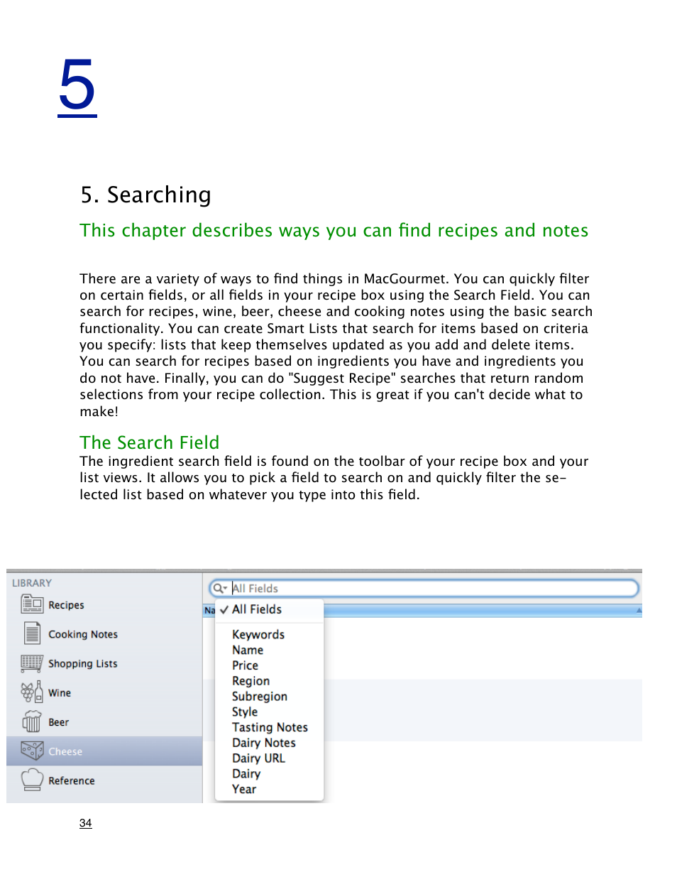 Searching, The search field | Mariner Software MacGourmet User Manual | Page 34 / 67