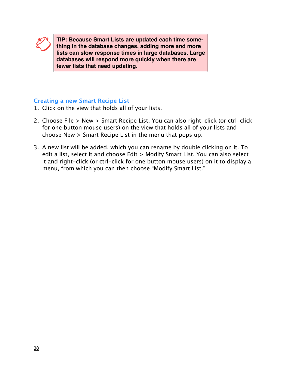 Creating a new smart recipe list | Mariner Software MacGourmet User Manual | Page 38 / 67