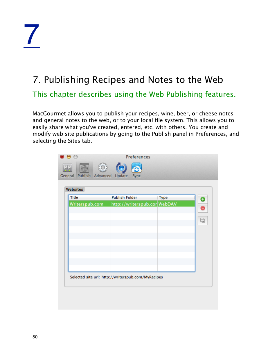Publishing recipes and notes to the web 50 | Mariner Software MacGourmet User Manual | Page 50 / 67